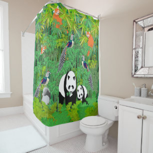 Pandas Lady Amherst's Pheasants Red Pandas Bamboo Shower Curtain
