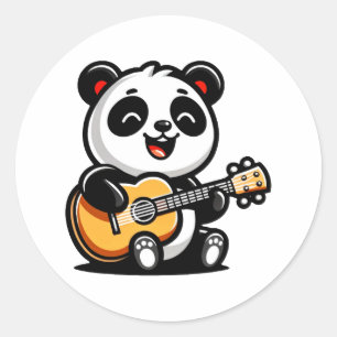 Panda's Melodic Serenade - Acoustic Guitar Art Classic Round Sticker