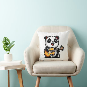 Panda's Melodic Serenade - Acoustic Guitar Art Cushion