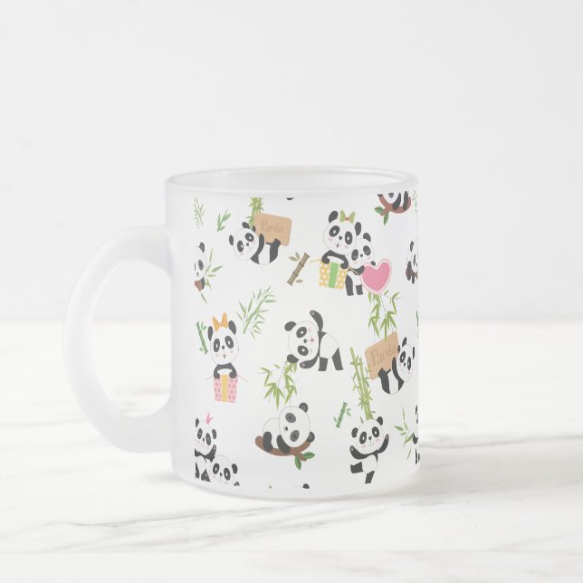 Panda's Pattern Frosted Glass Coffee Mug (Left)