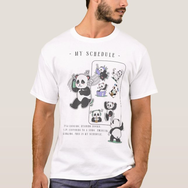 Panda's Perfect Day T-Shirt: Sleep, Eat, Read, Rep T-Shirt (Front)
