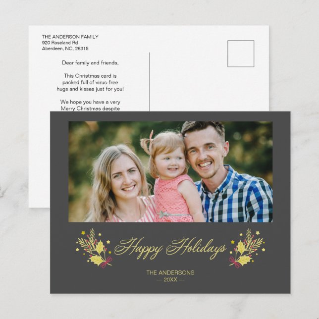 Pandemic Classic Happy Holidays Custom Photo Announcement Postcard (Front/Back)