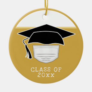 Pandemic Graduate Graduation Cap with Face Mask Ce Ceramic Tree Decoration