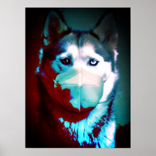 Pandemic inspired dog wearing mask illustration  poster