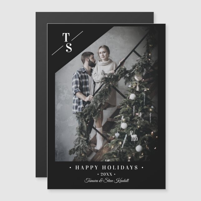 Pandemic Modern Black Happy Holidays Custom Photo (Front/Back)