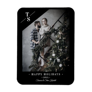 Pandemic Modern Black Happy Holidays Custom Photo Magnet