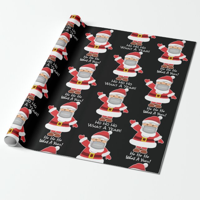 Pandemic Santa w/Personalisation Black Wrapping Paper (Unrolled)
