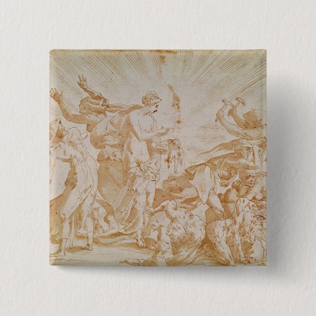 Pandora opening the box 15 cm square badge (Front)