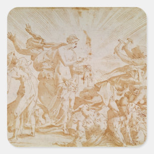 Pandora opening the box square sticker