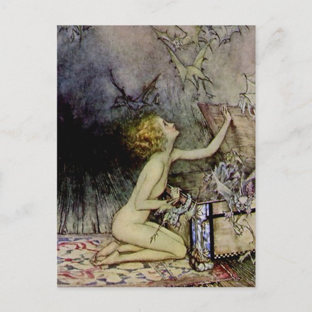 “Pandora Opens the Box” by Arthur Rackham Postcard (Front)