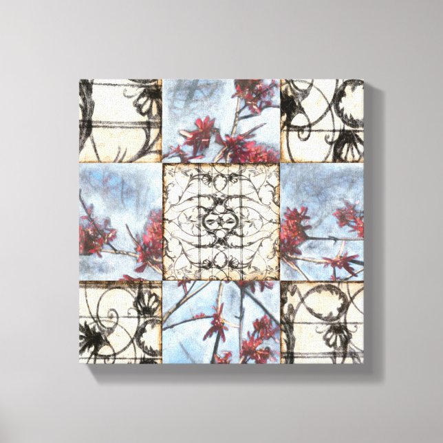 Panelled Abstract Scrollwork Painting Canvas Print (Front)