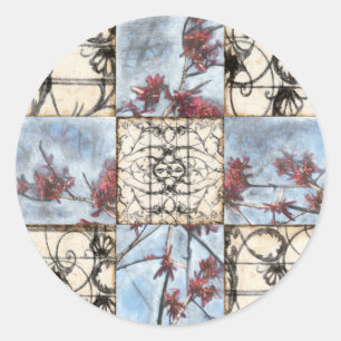 Panelled Abstract Scrollwork Painting Classic Round Sticker