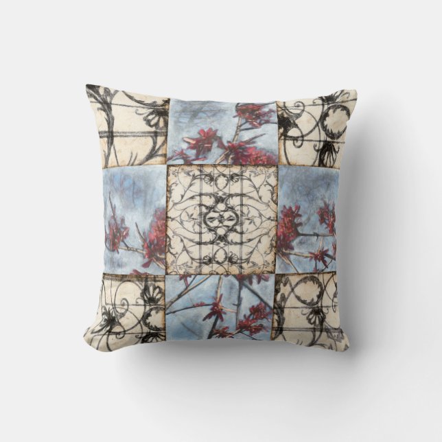 Panelled Abstract Scrollwork Painting Cushion (Front)
