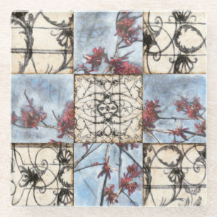 Panelled Abstract Scrollwork Painting Glass Coaster