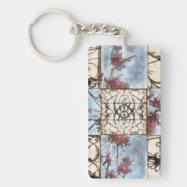 Panelled Abstract Scrollwork Painting Key Ring (Front)