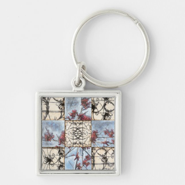 Panelled Abstract Scrollwork Painting Key Ring (Front)