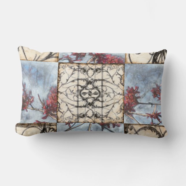 Panelled Abstract Scrollwork Painting Lumbar Cushion (Front)