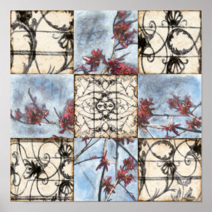 Panelled Abstract Scrollwork Painting Poster