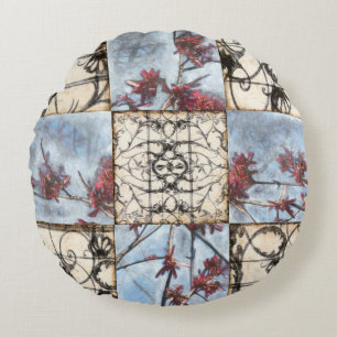 Panelled Abstract Scrollwork Painting Round Cushion