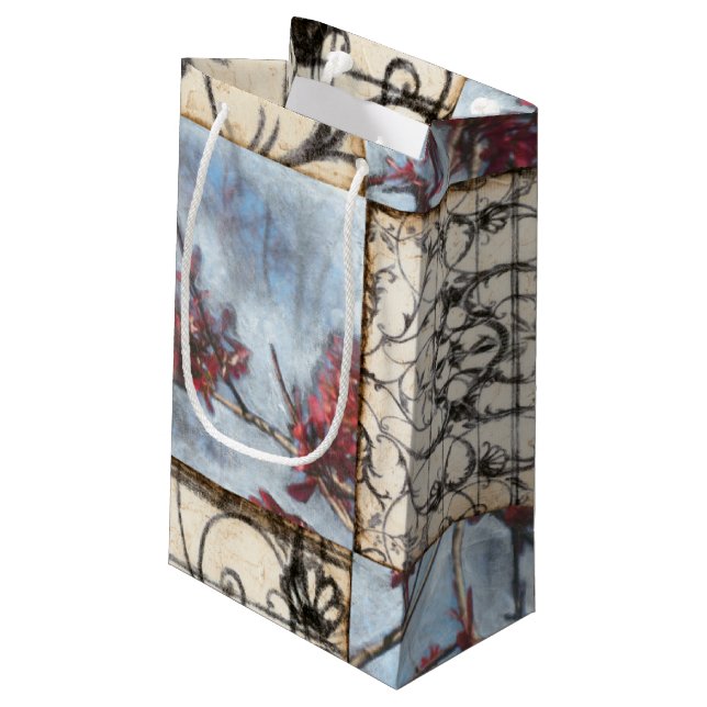Panelled Abstract Scrollwork Painting Small Gift Bag (Back Angled)