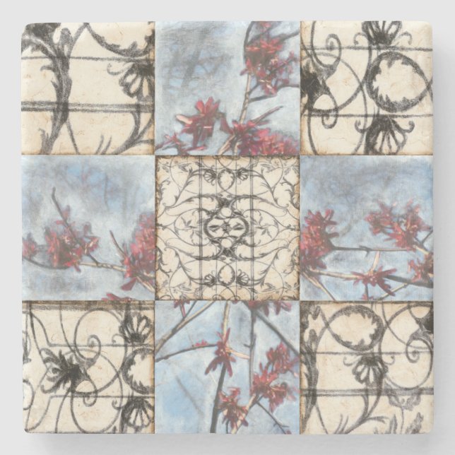 Panelled Abstract Scrollwork Painting Stone Coaster (Front)