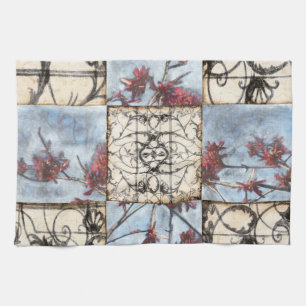 Panelled Abstract Scrollwork Painting Tea Towel