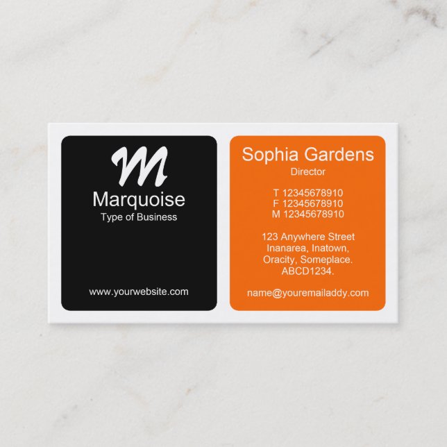 Panels - Black, Orange and White Business Card (Front)