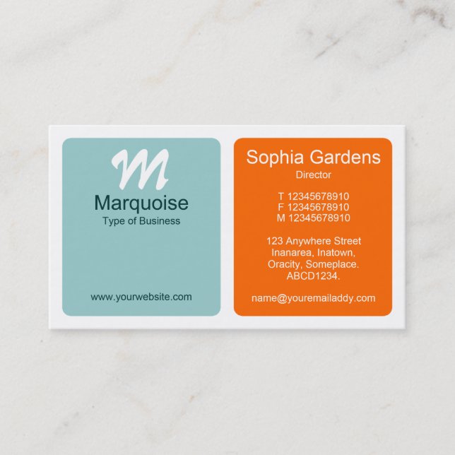 Panels - Light Blue Green and Orange Business Card (Front)