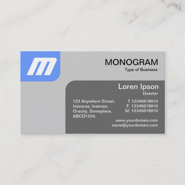 Panels MonoGram - Baby Blue and Grey Business Card (Front)