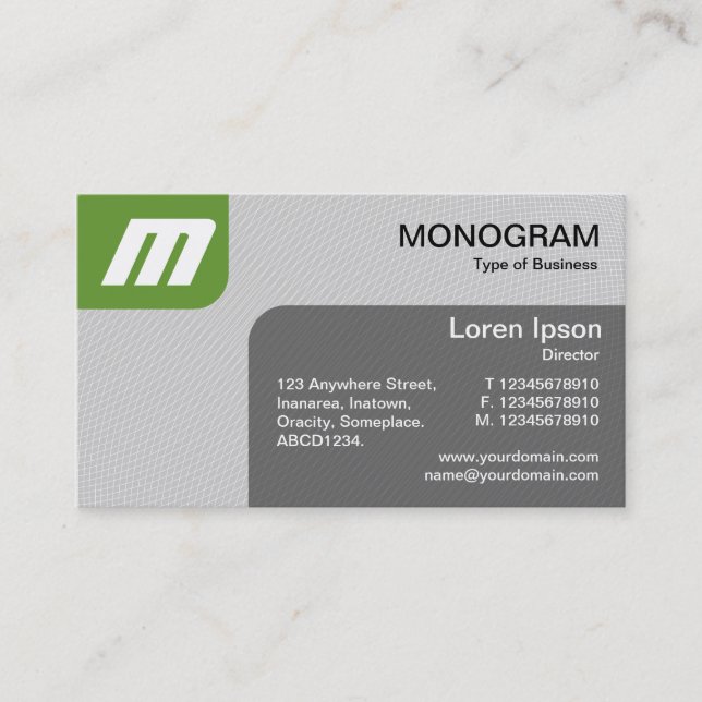 Panels MonoGram v2 - Avocado and Grey Business Card (Front)