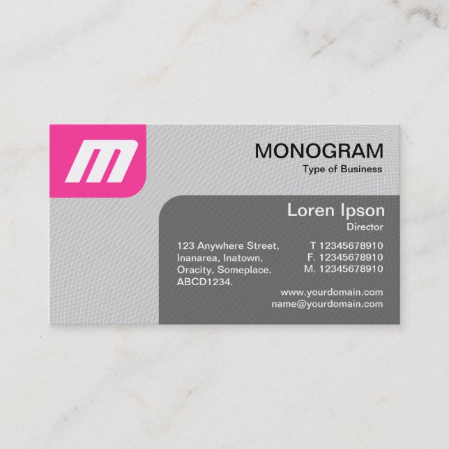 Panels MonoGram v2 - Hot Pink and Grey Business Card (Front)