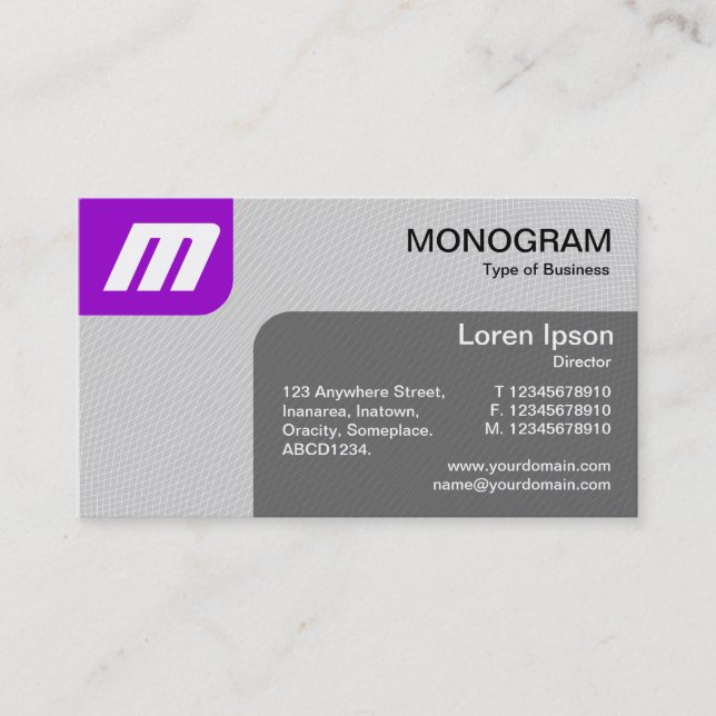 Panels MonoGram v2 - Purple and Grey Business Card (Front)