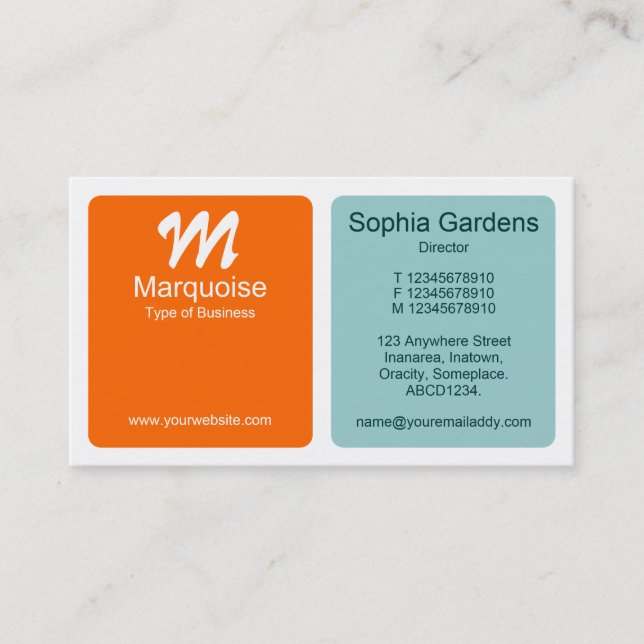 Panels - Orange and Light Blue Green Business Card (Front)