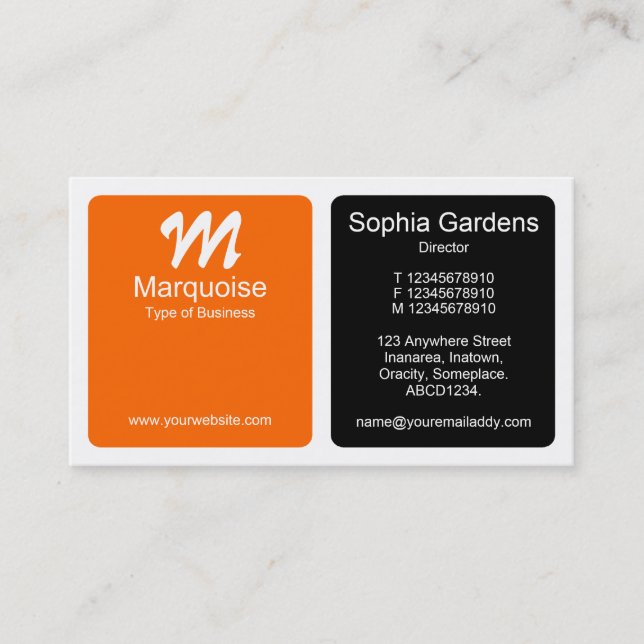 Panels - Orange, Black and White Business Card (Front)
