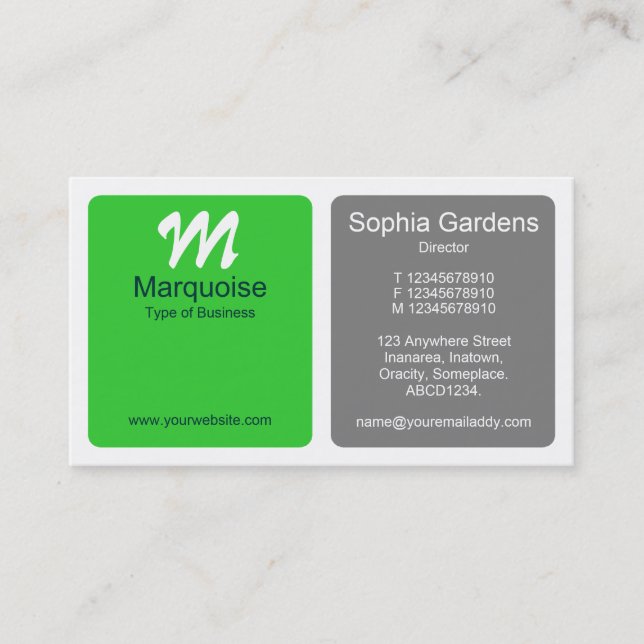 Panels - Spring Green with Grey Business Card (Front)