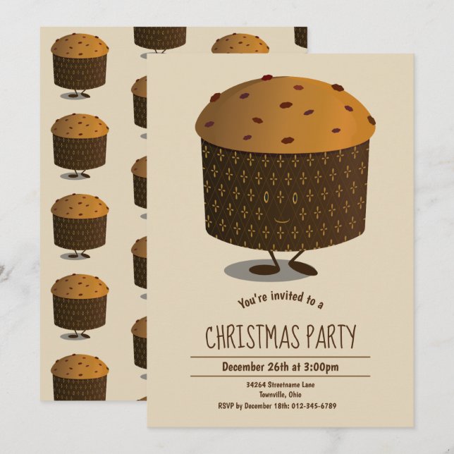 Panettone Character Christmas Party Invitation (Front/Back)