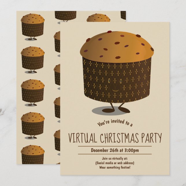 Panettone Character Virtual Christmas Party Invitation (Front/Back)