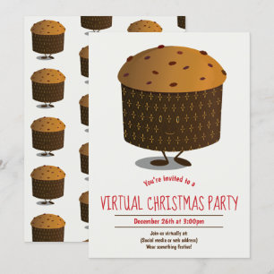 Panettone Red Brown Virtual Christmas Party Invitation
