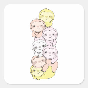 Pangender Flag Pride Lgbtq Cute Sloth Pile Square  Sticker