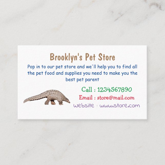 Pangolin cartoon illustration business card (Front)