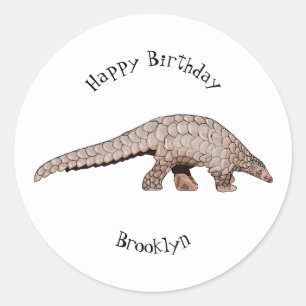 Pangolin cartoon illustration classic round sticker