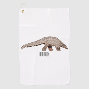 Pangolin cartoon illustration golf towel