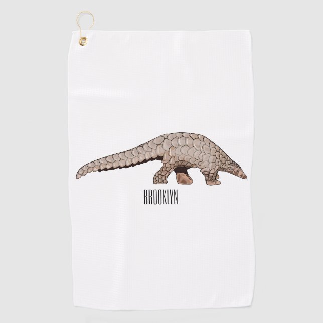 Pangolin cartoon illustration golf towel (Front)