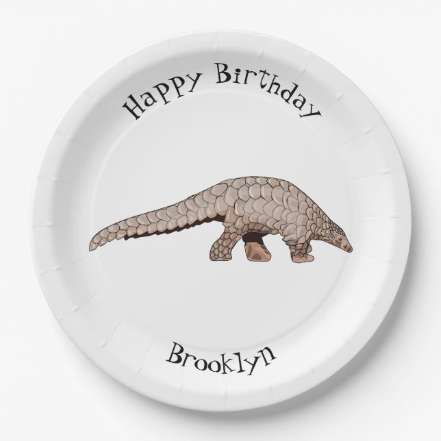 Pangolin cartoon illustration paper plate (Front)