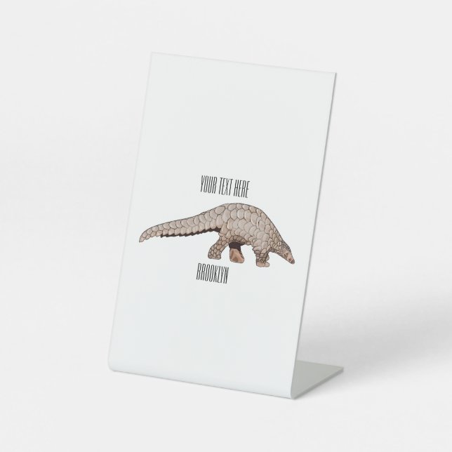 Pangolin cartoon illustration pedestal sign (Front)