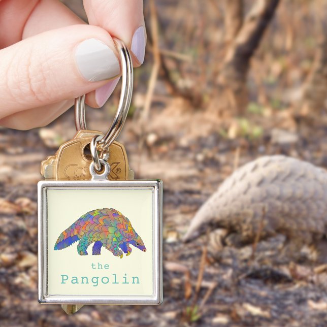 Pangolin Colourful Animal Art Key Ring (Cute pangolin colorful animal art watercolor keyring scaly anteater endangered species )