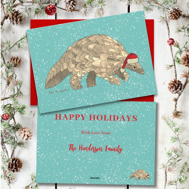 Pangolin Cute Xmas Endangered Species Holiday Card (Pangolin christmas custom holiday card)