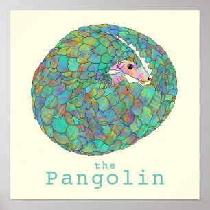 Pangolin Endangered Animal Wildlife Art Green Poster