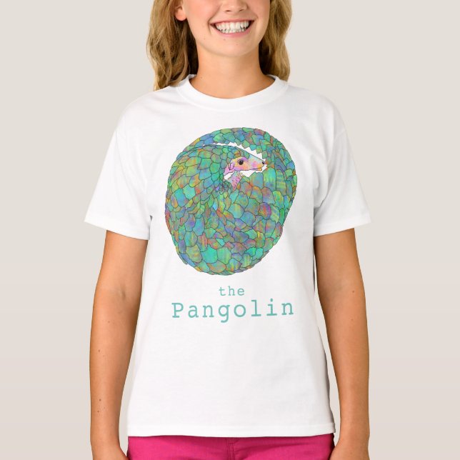 Pangolin Endangered Species Cute Animal Art Green T-Shirt (Front)