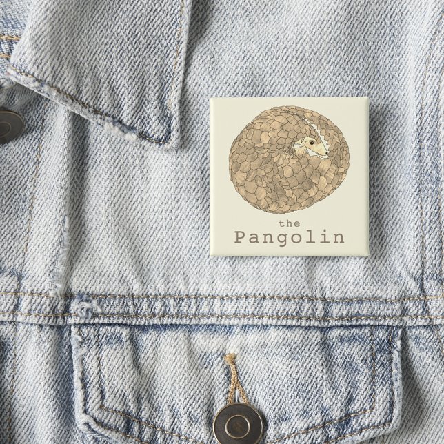 Pangolin Endangered Species Wildlife Animal Art Sq 15 Cm Square Badge (Pangolin rolled up cute endangered wild animal art button)